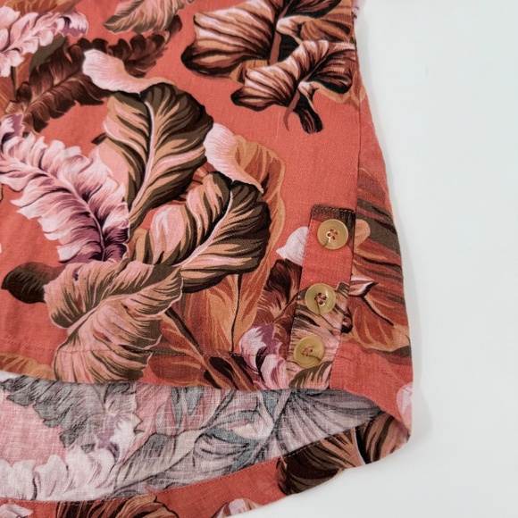 Rockmans Top Women 16 Pink Hawaiian Tropical Linen Blend V Neck Bell Sleeves - Picture 6 of 12